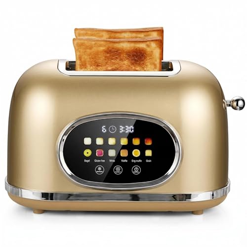 Roter Mond 2 Slice Toaster - Touchscreen Stainless Steel, Gold - Compact & Modern