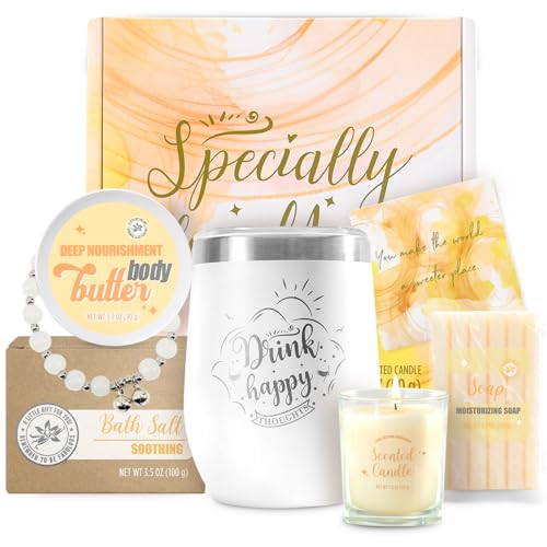 Vanilla Spa Gift Set for Women - 6pcs Bath & Relaxation Kit with Bracelets & Tumbler