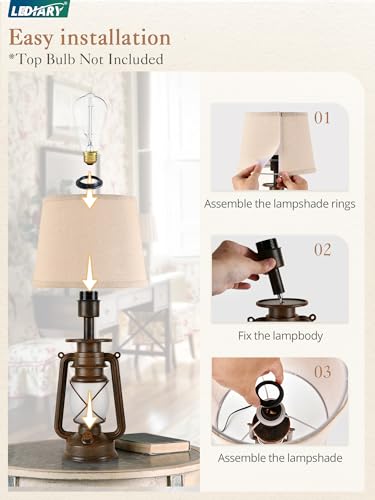 LEDIARY 18.72" Vintage Bronze Flickering Flame Table Lamps Set of 2