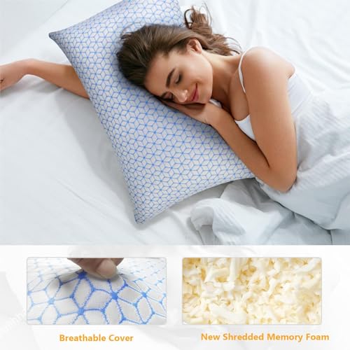 Queen Size Shredded Memory Foam Pillow Set of 4 - Adjustable Support & Cooling Cover