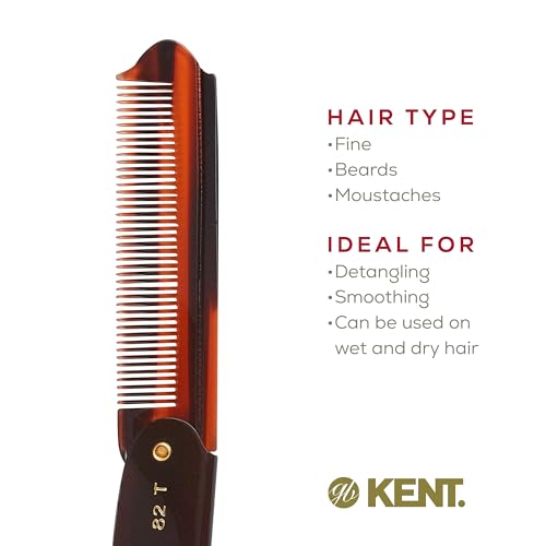 Kent 82T Handmade Folding Pocket Comb 3 Pack Tortoiseshell Fine Tooth Hair & Beard Comb