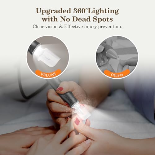 PELCAS Grey Electric Nail Grinder with 10 Speeds & LED Light, Cordless & Rechargeable