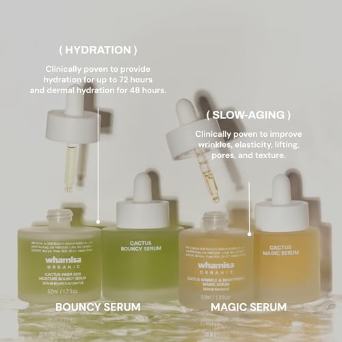Whamisa Slow-Aging and Hydration Duo: Organic Cactus Magic Serum and Bouncy Serum Bundle