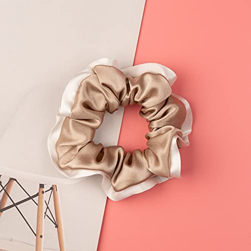 Silmer 100% Mulberry Silk Scrunchies 3 Pack - Pale Mauve, Apricot, Champagne Gold (Silk Hair Ties)
