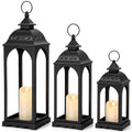 Kittmip 3 Pack Large Black Outdoor Lanterns with Flameless LED Candles - Farmhouse Decor for Porch Patio Fireplace