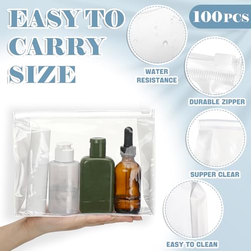 Mini Clear Makeup Bag 100 Pack - 11, 9.8, 7.9, 5.9 Inch PVC Organizer