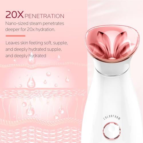 Colorfarm Facial Steamer Nano Ionic: Face Steamer Home Spa Kit Deep Cleaning Unclogs Pores Sinuses Inhaler with 8 Skin Care Tools - Self Care Gifts for Women (Deep Cleansing Facial Kit)