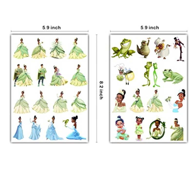 8 Sheets Princess Tiana Temporary Tattoos for Party Supplies, Princess and the Frog Temporary Tattoos for Birthday Party Decorations