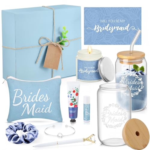 Meanplan Blue Bridesmaid Proposal Gift Set with Glass Cup & Accessories