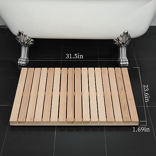 Bingaai Cedar Wood Shower Mat 31.5 x 23.6 in Non-Slip Bathroom Floor Rug