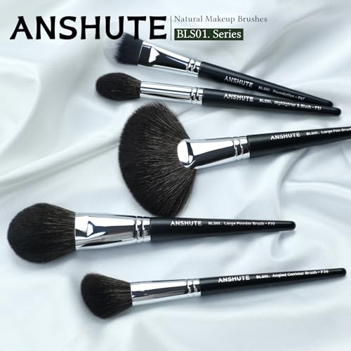 5-Piece Professional Natural Goat Hair Makeup Brush Set ? Face Brushes for Powder, Blush, Contour, Highlighting & Foundation. Super Soft Bristles, Variety of Brushes. Labled Brush Handle