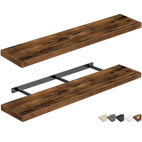 QEEIG Extra Long Floating Wall Shelves Set of 2 - Brown, 47.2 Inch