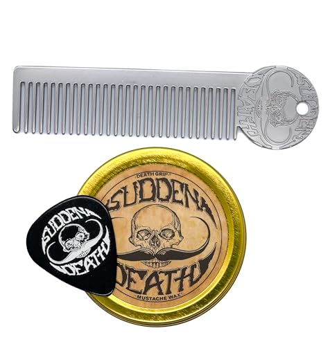 Mustache Wax Set - Sudden Death Strong Hold & Platinum Comb - 1oz Tin & Styling Tool