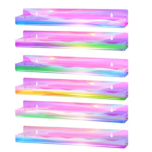 Rainbow Iridescent Wall Shelves for Nail Polish & Makeup - 6 Pack