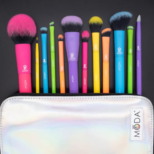 Electric Makeup Brush Set with Holographic Travel Case - 13 Pcs, Neon