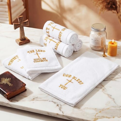 White Christian Gifts for Men & Women - 10 Pcs 12 Inch Embroidered Towels, Hillsuren