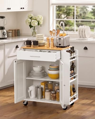 Kitchen Island Cart with Storage and Lockable Wheels - White, 31.3" Wide