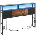Queen Size Headboard with Charging Station & LED Light - Easy Assembly