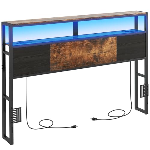 Queen Size Headboard with Charging Station & LED Light - Easy Assembly