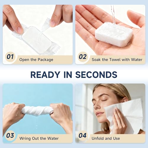 White 200 Pack Compressed Towels - Portable Disposable Face & Hand Towels