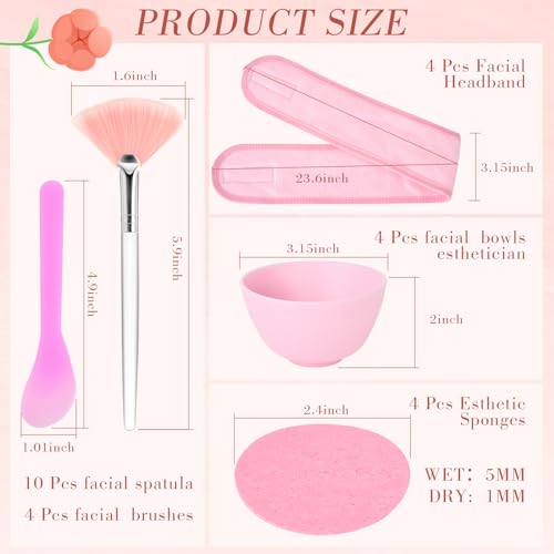 Esthetician Facial Supplies Set: 4 Silicone Bowls, 4 Headbands, 15 Compressed Sponges, 10 Spatulas, 4 Mask Fan Brushes