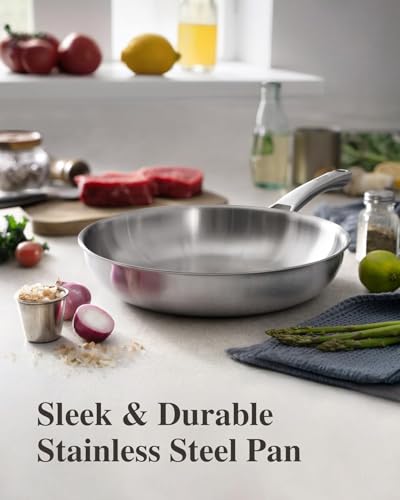 VocVoi 3-Ply Stainless Steel Frying Pan Set 8in/10in/12in with Ergonomic Handles