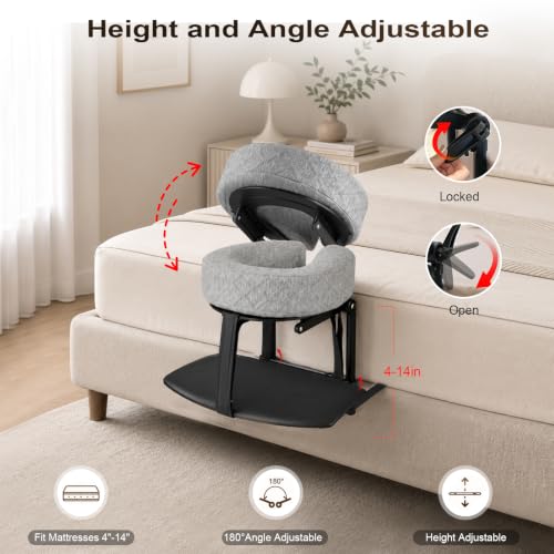 Grey Adjustable Bed Massage Headrest with Arm Rest & Face Pillow for Home Relaxation