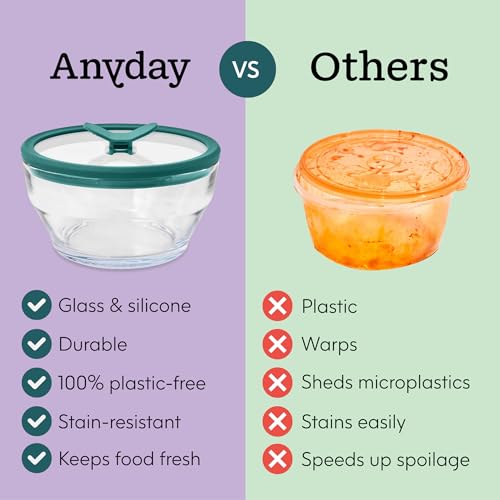 Anyday 4-Piece Medium Glass Food Storage Containers with Vented Lids - Clear Kale