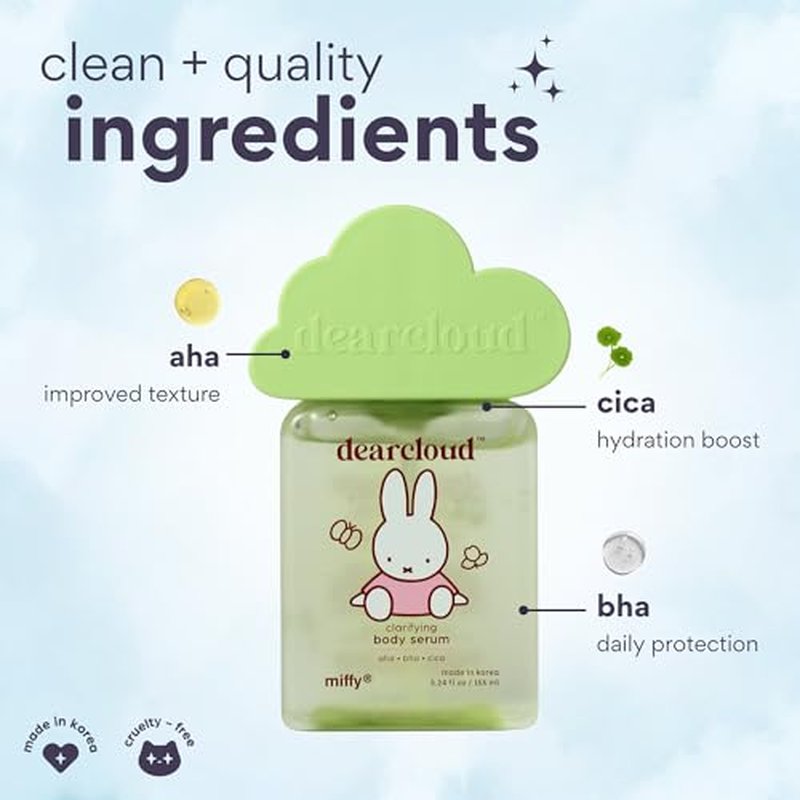 dearcloud Miffy Clarifying Body Serum ? Ultra Hydrating Serum with AHA/BHA/Cica ? Korean Skin Care Body Serum for Smooth, Clear Skin (5.24 fl oz)