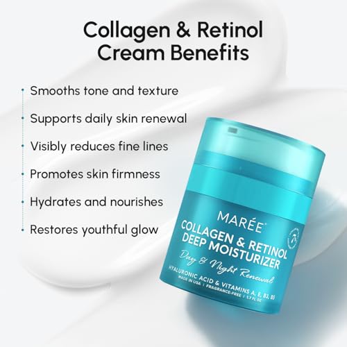 MAREE Collagen & Hyaluronic Acid Face Mask & Moisturizer Set - Anti-Aging Skin Care, 6 Pack & 1.7oz