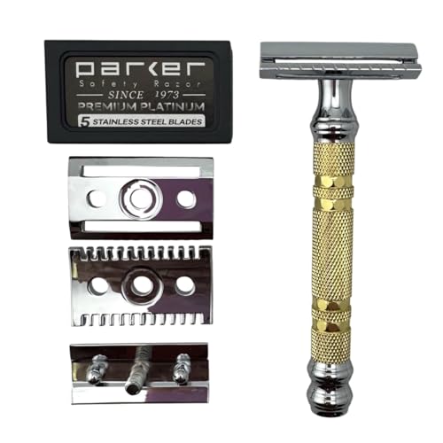Convertible Safety Razor with Open & Closed Comb Plates - Premium Brass Handle