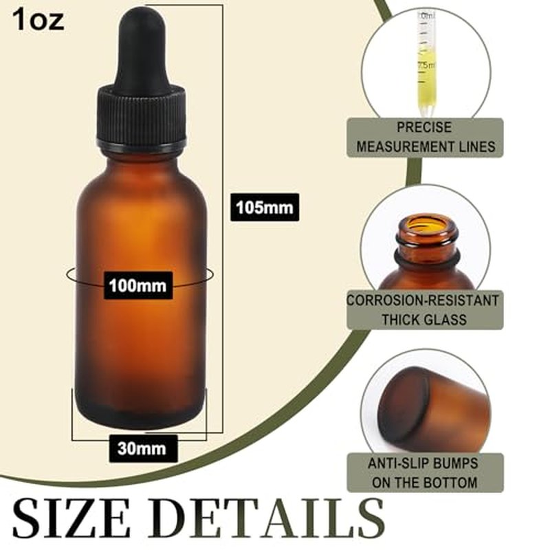48 Pack,1oz Glass Dropper Bottle, Amber Tincture Bottles with Dropper, Pretty Finish for All Kinds of Liquids,Oil Bottles for Hair- Stronger Suction ideal for Leakproof Travel