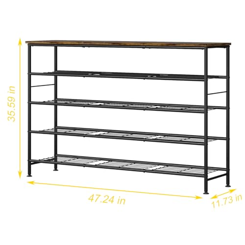 5-Tier Extra Long Shoe Rack Organizer Storage for Closet Entryway Black+Rustic Brown