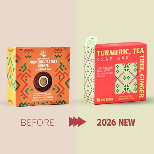 Turmeric Tea Tree Ginger Body Soap Bar 4.2 oz - Exfoliating Detox Cleanse for Back & Chest - Refreshing Lather - Cold Process Handmade (Pack of 5)