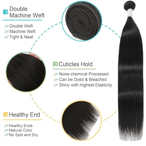 Natural Black 20 Inch Brazilian Virgin Straight Hair Bundles - 3.5oz Human Hair for Black Women