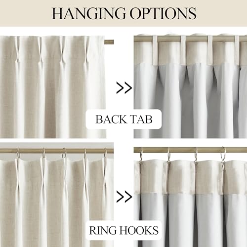 Vision Home 60x90 Inch Natural Blackout Pinch Pleated Linen Blend Room Darkening Curtains