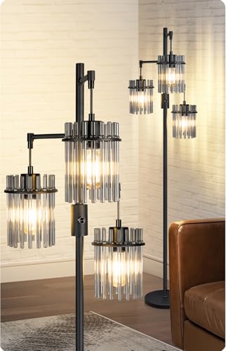 66 Inch Tall Black Dimmable Farmhouse Floor Lamp with Crystal Accents