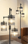 66 Inch Tall Black Dimmable Farmhouse Floor Lamp with Crystal Accents