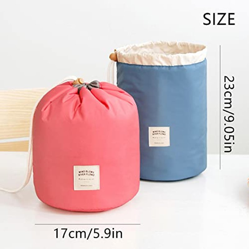 INVODA Cosmetic Bags Drawstring Barrel Makeup Bag,Women&Girls Portable Foldable Cases Multifunctional Toiletry Bucket Bags Travel Makeup Organizer Storage Pocket Soft Collapsible (4PCS+Coin Bag