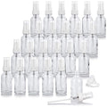 JUVITUS 1 oz / 30 ml Clear Glass Boston Round Bottle with White Treatment Pump (24 pack) + Funnel
