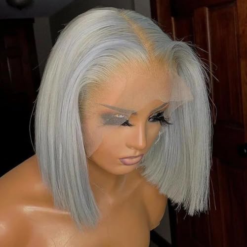 Guebb Grey 10 Inch HD Transparent Lace Front Wig for Black Women