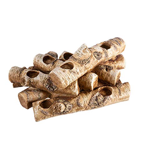 Faux Birch Wood Resin Candle Holder for Fireplace - Holds 8 Tea Lights - 18 Inches