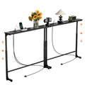 Black Adjustable Height Narrow Console Table with Power Outlets - 90 Inch Sofa Entryway Table