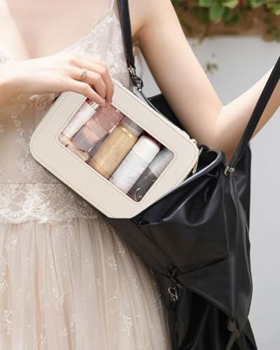 Travel Clear Makeup Bag Set TSA Approved Cosmetic Case with Zipper - Mini & Large Beige