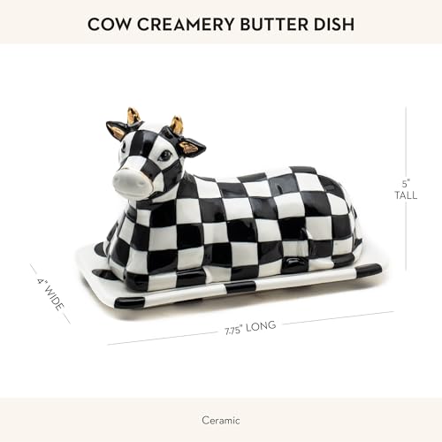Ceramic Butter Dish with Cow Lid - Farmhouse Kitchen Decor