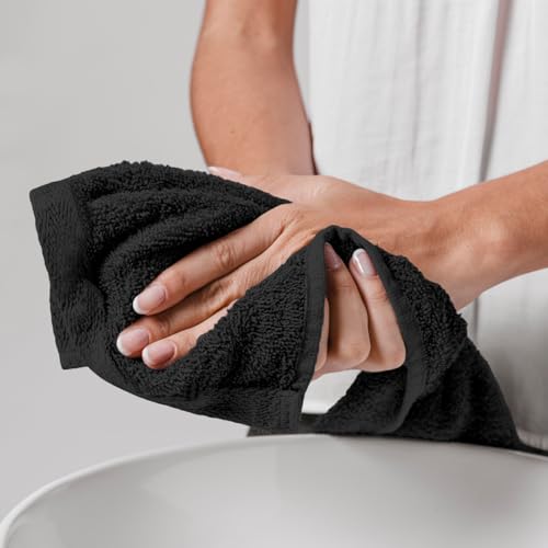 Imperial Towels 24 Pack Black Hand Towels 16x26 Inches, Soft & Highly Absorbent