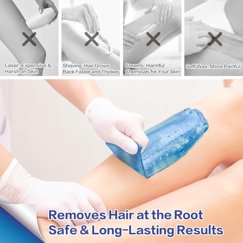 Hard Wax Beads for Coarse Hair, Sensitive Skin, Body, Facial, Brazilian Bikini, Legs, 2.2 lb Wax Kit with 60g Care Cream & 24 Applicator Sticks for At Home Hair Removal
