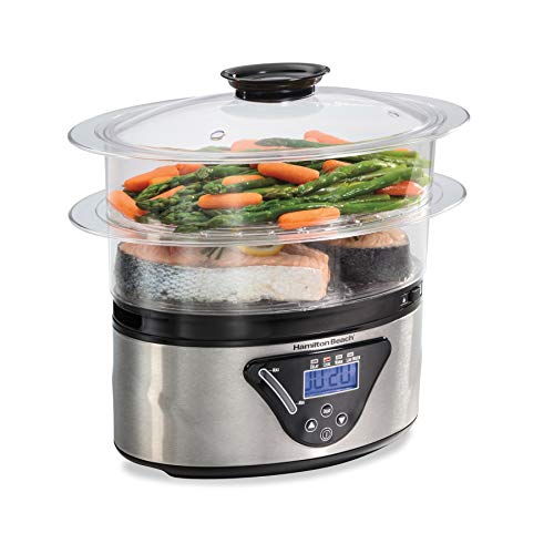 Electric Food Steamer and Rice Cooker 2-Tier 5.5 Qt Black & Stainless Steel - Stackable