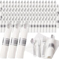 200 Pack Silver Disposable Cutlery Set with Napkins - Heavy Duty, Wedding & Party Utensils - Joyido