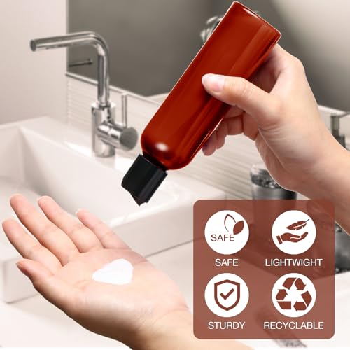30 Pack 200ml Amber Plastic Travel Squeeze Bottles with Flip Cap for Liquids & Lotions